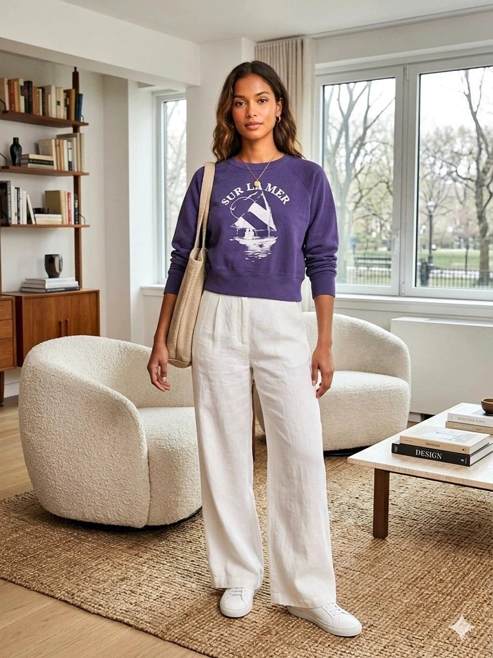 J.Crew Sur La Mer Graphic Sweatshirt Purple & White XS